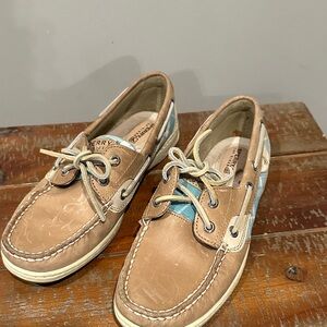 Sperry Women’s Tan and Blue Boat Shoes